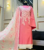 Rose Pink Floral Embroidered Three Piece - Image 2