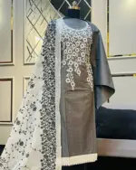 Ash Grey Floral Embroidered Three Piece - Image 2