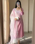 Blush Pink Floral Embroidered Three Piece
