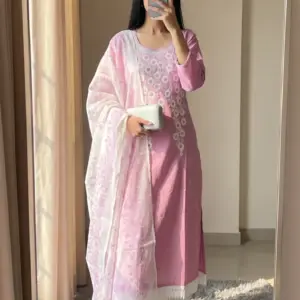 Blush Pink Floral Embroidered Three Piece